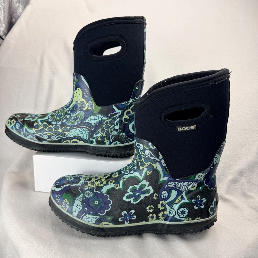 Bogs Classic Mid Paisley Women 10 Waterproof Insulated Rain Boots Black Blue